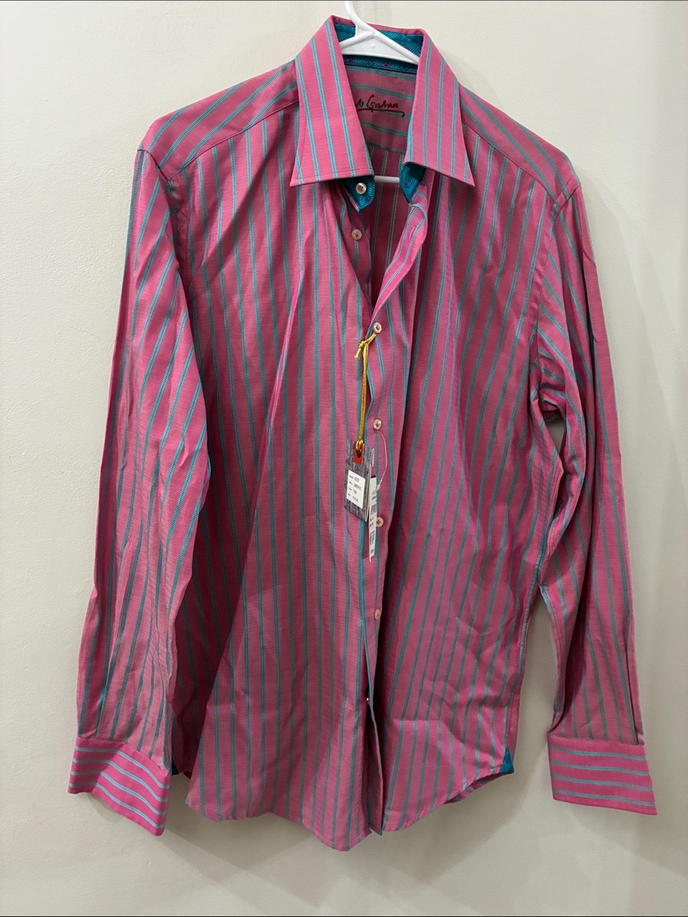 Robert Graham - Men's Pink Striped Dress Shirt - NWT - m/L - cotton silk blend